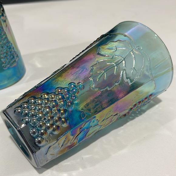 Indiana Glass Iridescent Blue Carnival Harvest Grape Tumblers Vintage Set of 4 - Picture 13 of 14